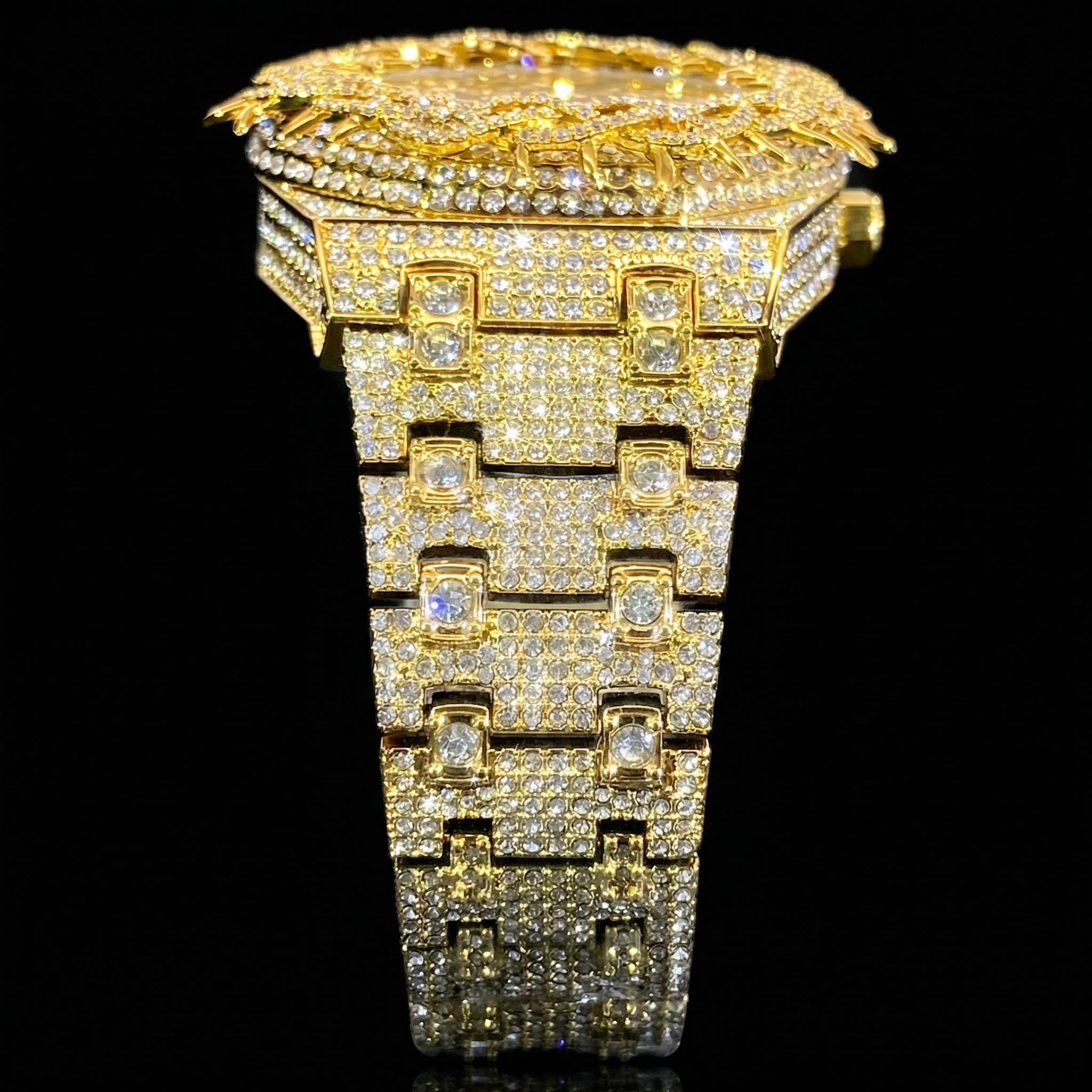 Iced Out Thorn Crown Men's Watch in Gold