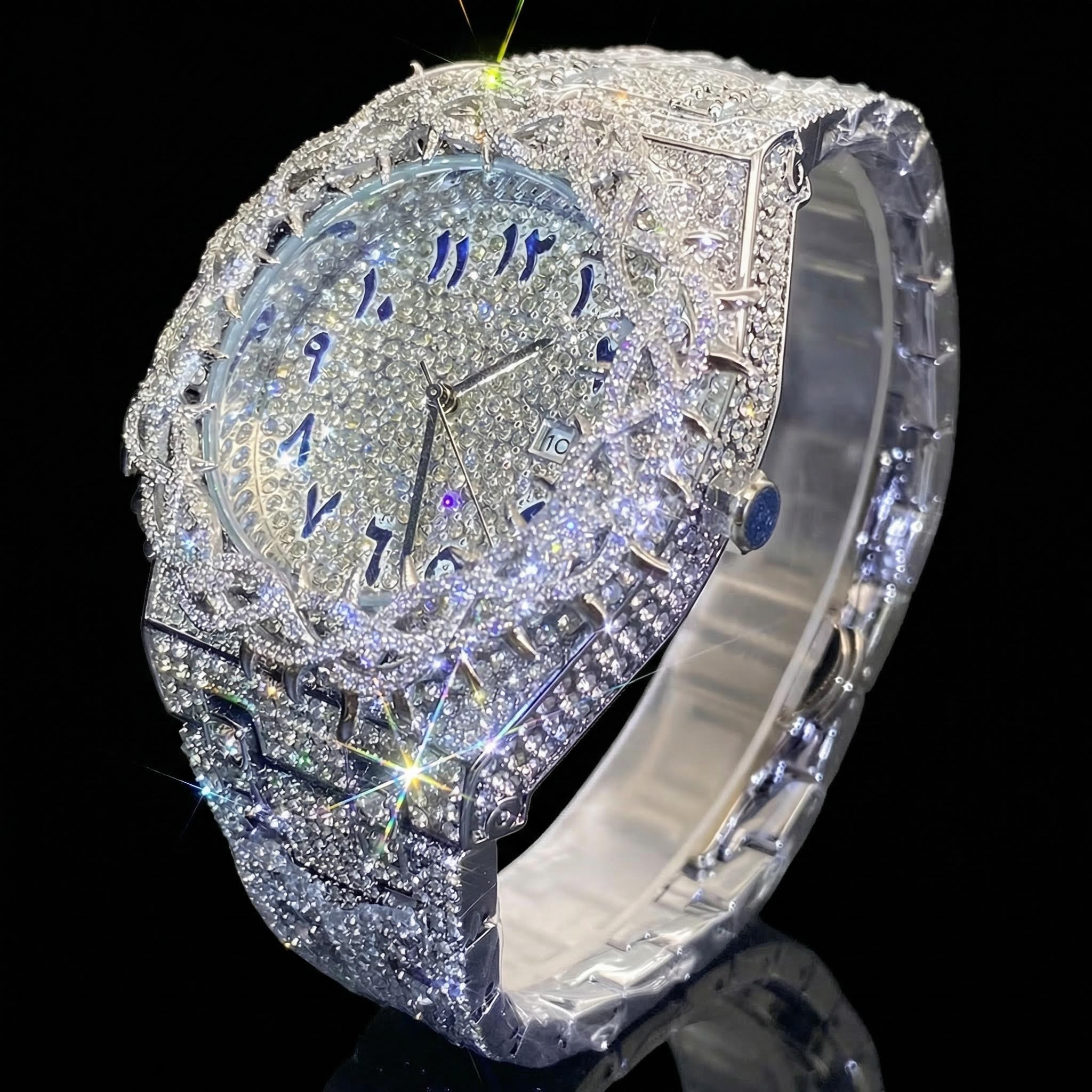 Iced Out Thorn Crown Men's Watch in White Gold