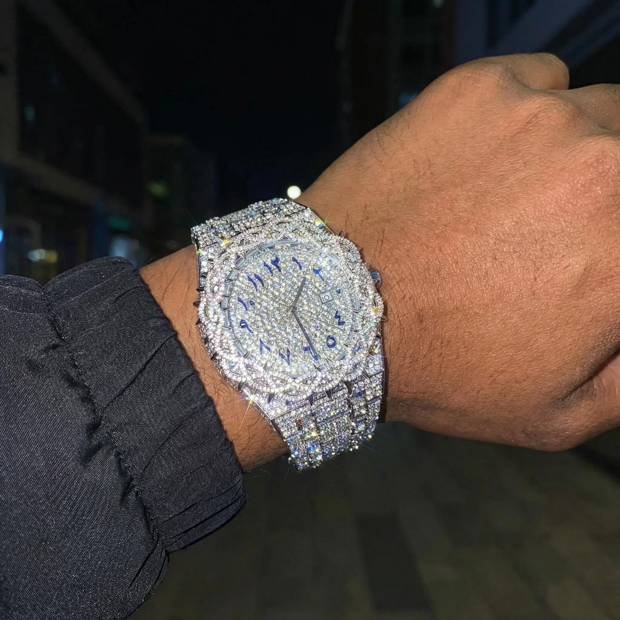 Iced Out Thorn Crown Men's Watch in White Gold