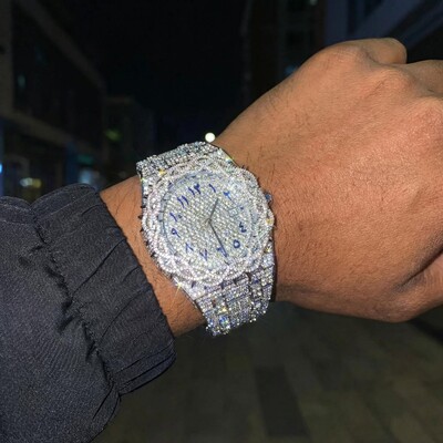 Iced Out Thorn Crown Men's Watch in White Gold