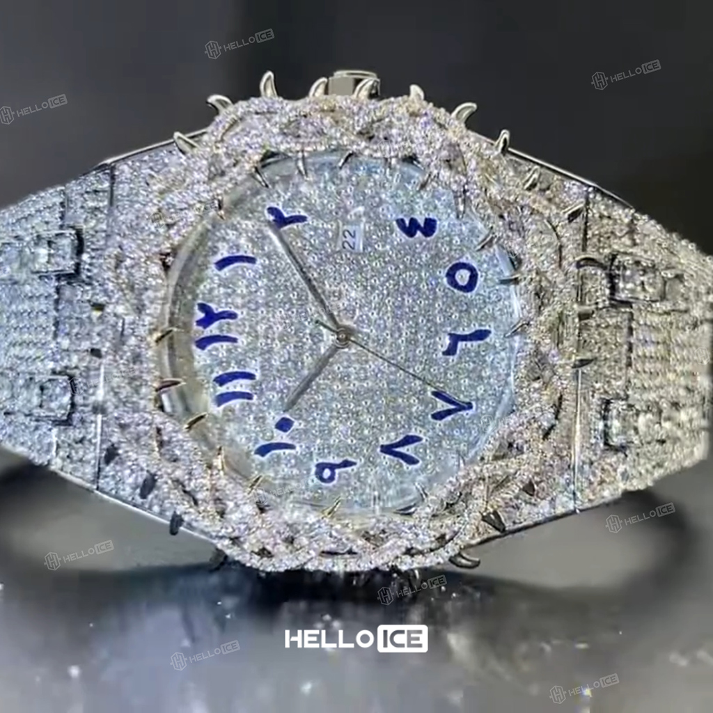 Iced Out Thorn Crown Men's Watch in White Gold