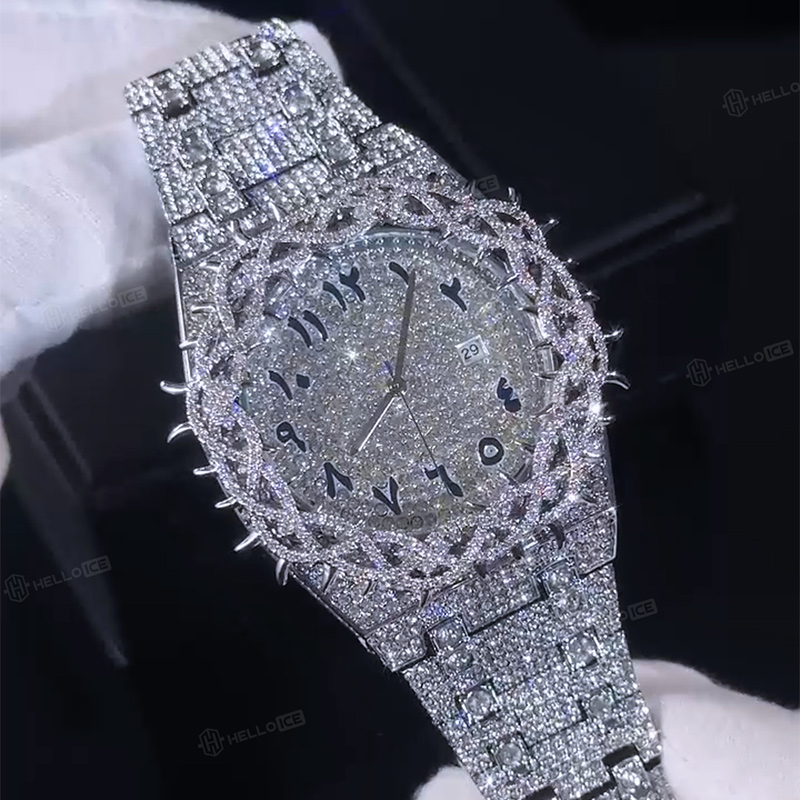 Iced Out Thorn Crown Men's Watch in White Gold Iced Out Thorn Crown Men's Watch in White Gold
