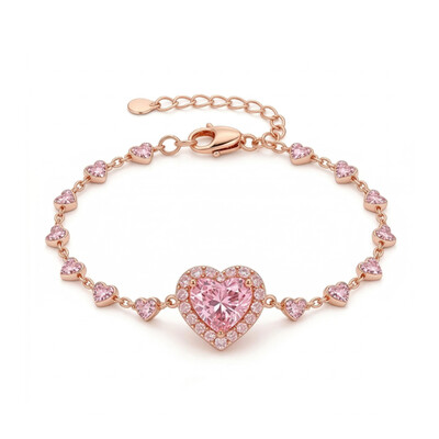 Halo Pink Heart Cut S925 Silver Bracelet