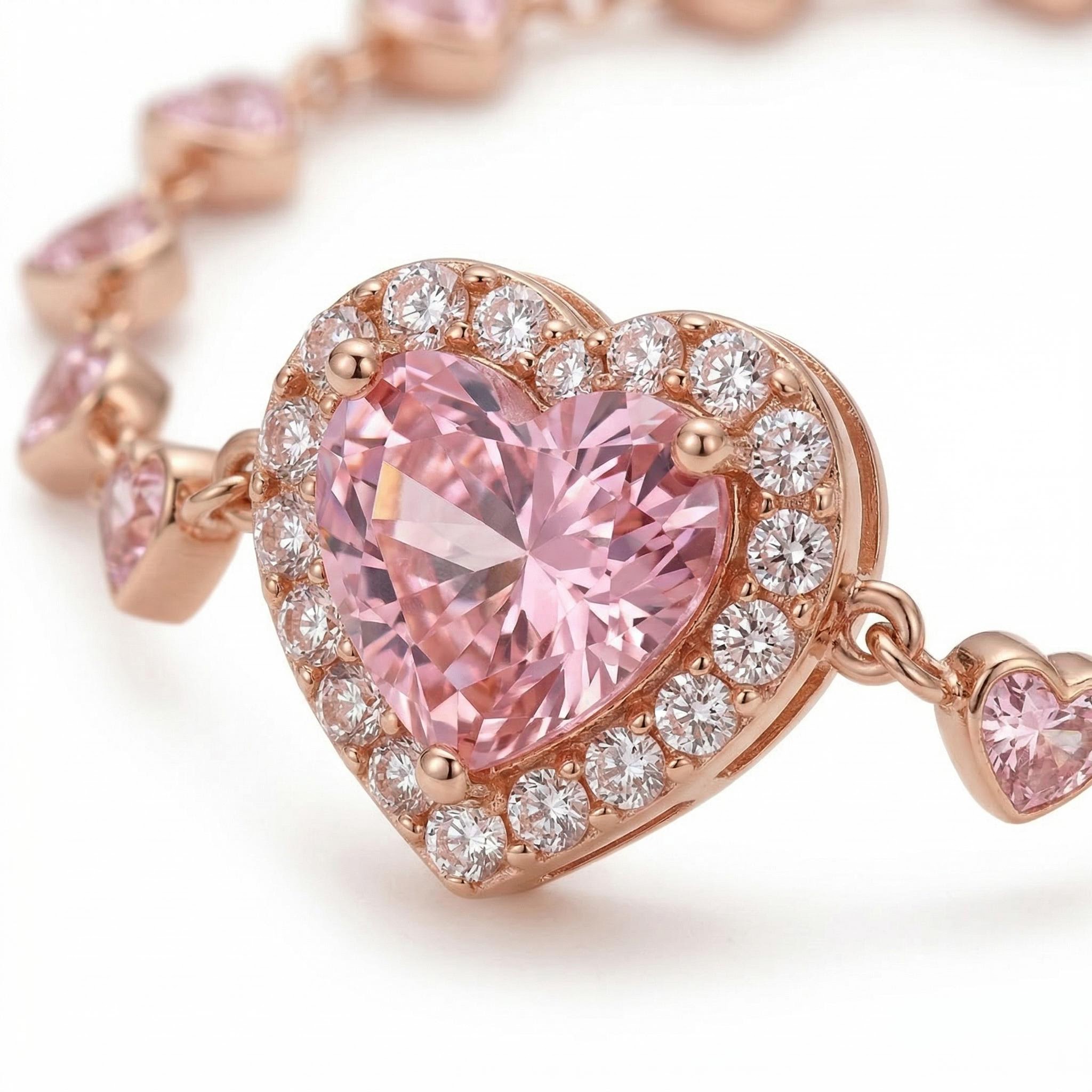 Halo Pink Heart Cut S925 Silver Bracelet