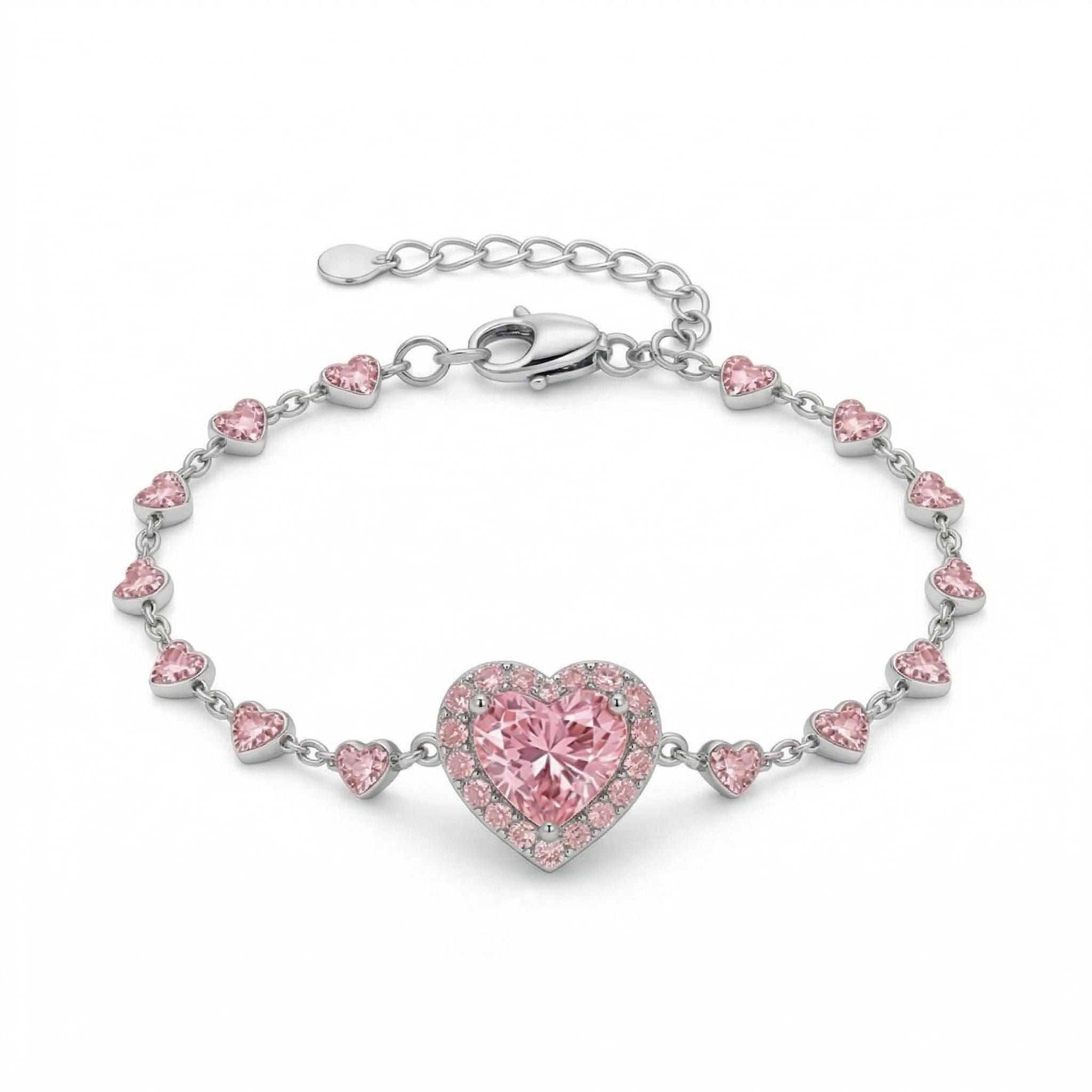 Halo Pink Heart Cut S925 Silver Bracelet