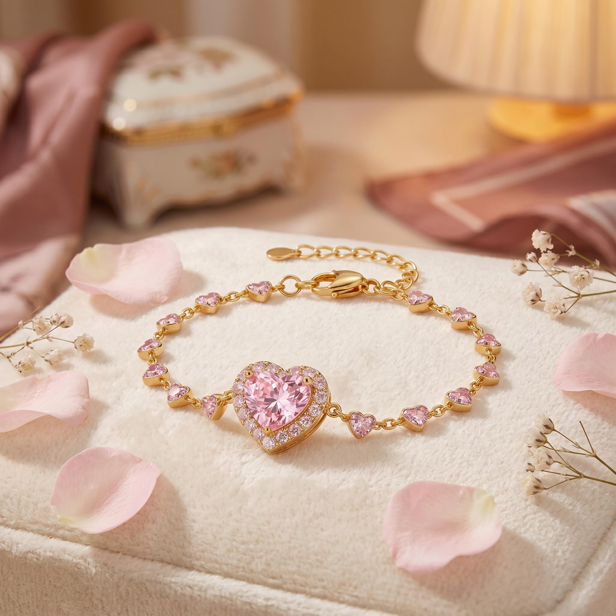 Halo Pink Heart Cut S925 Silver Bracelet