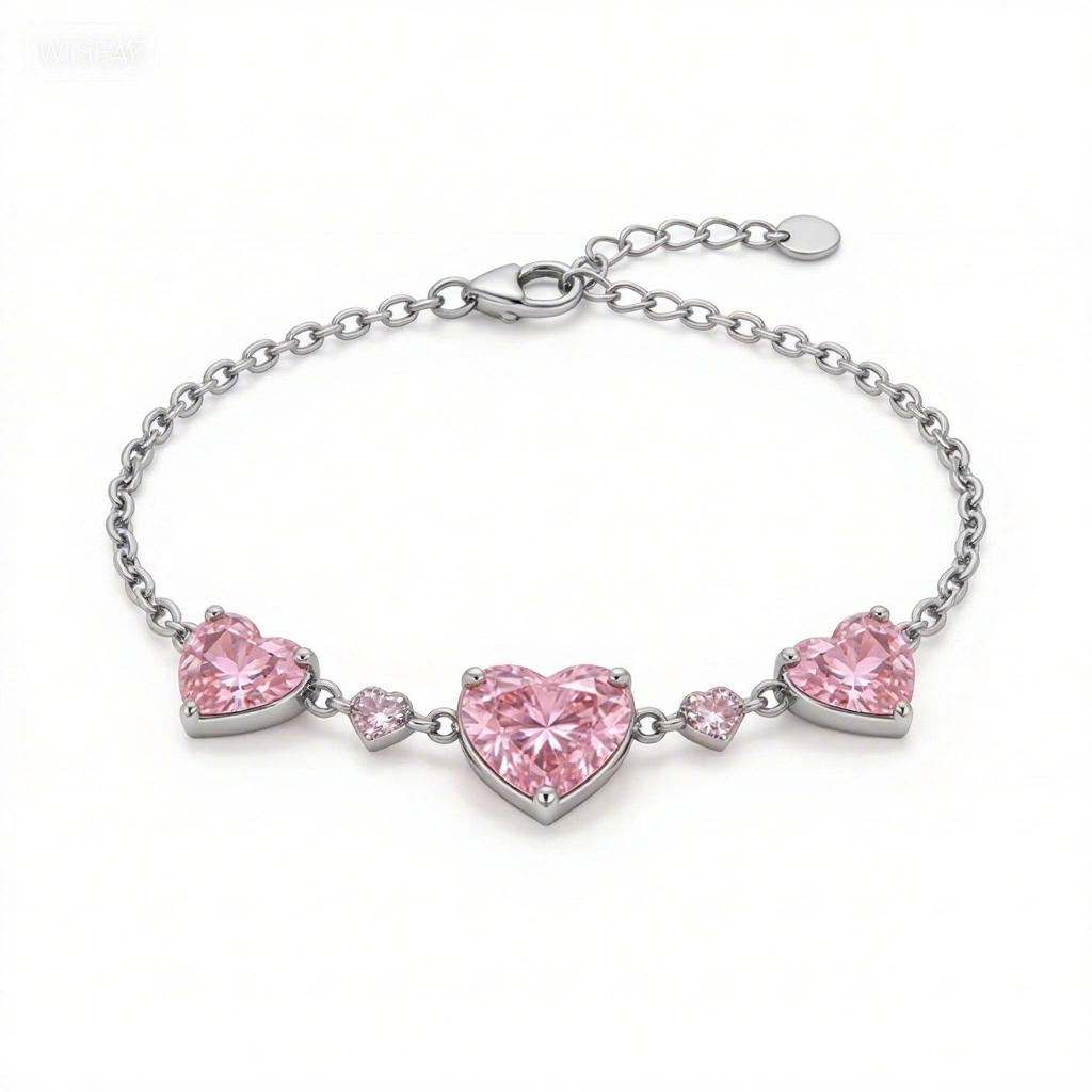 2.5 ct.tw Heart Shaped Pink Heart Cut S925 Silver Bracelet