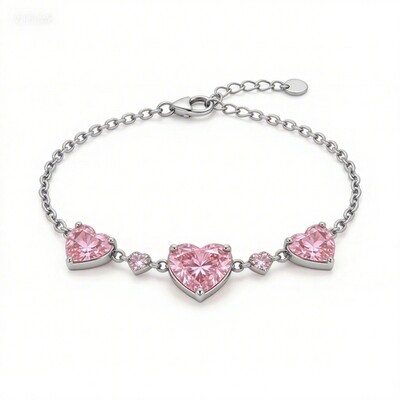 2.5 ct.tw Heart Shaped Pink Heart Cut S925 Silver Bracelet