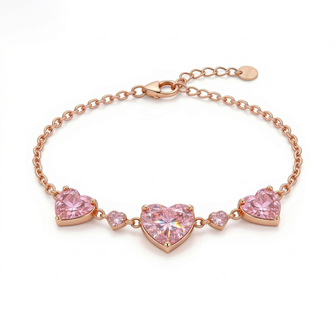 2.5 ct.tw. Heart Shaped Pink Heart Cut S925 Silver Bracelet