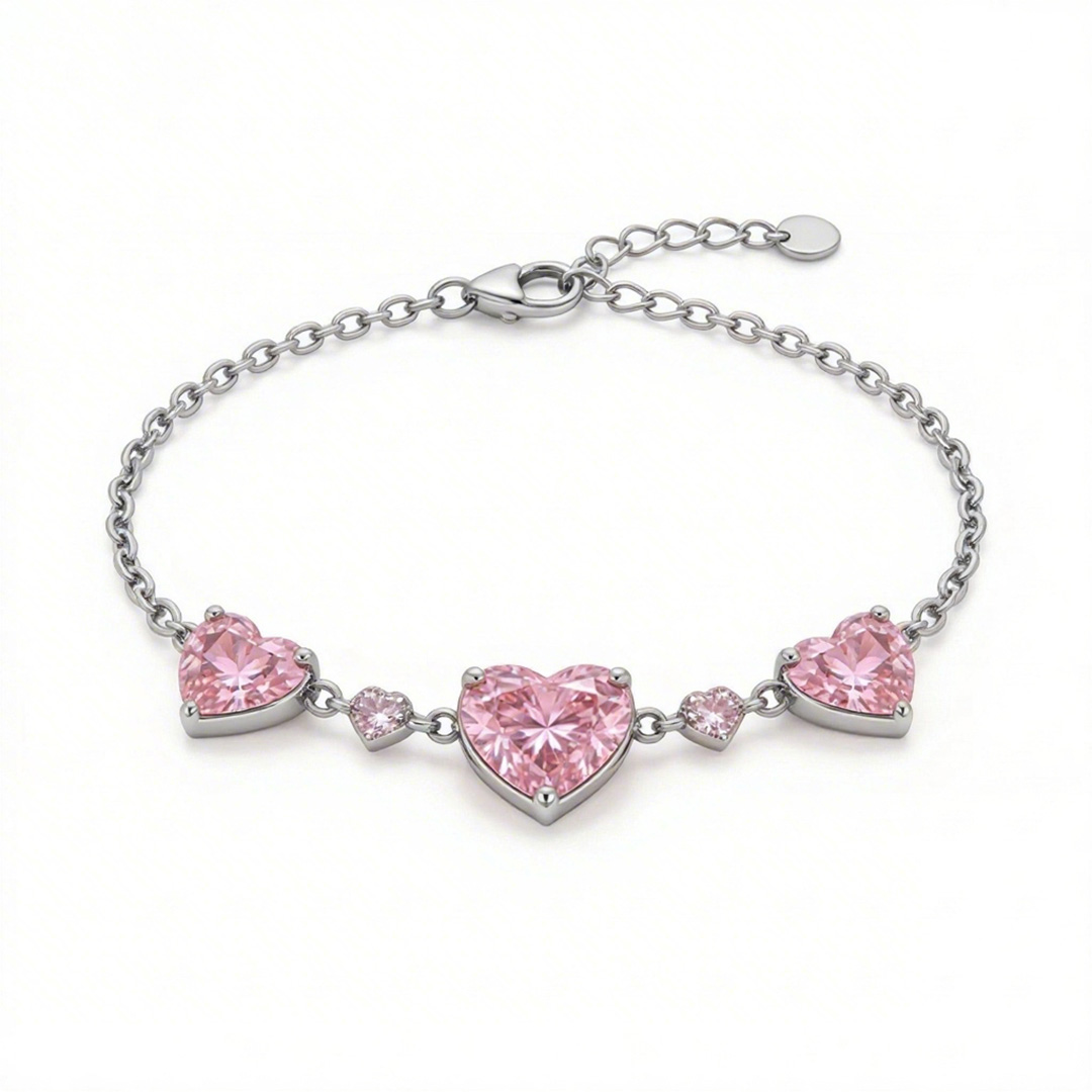 2.5 ct.tw. Heart Shaped Pink Heart Cut S925 Silver Bracelet