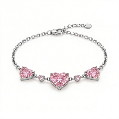 2.5 ct.tw. Heart Shaped Pink Heart Cut S925 Silver Bracelet