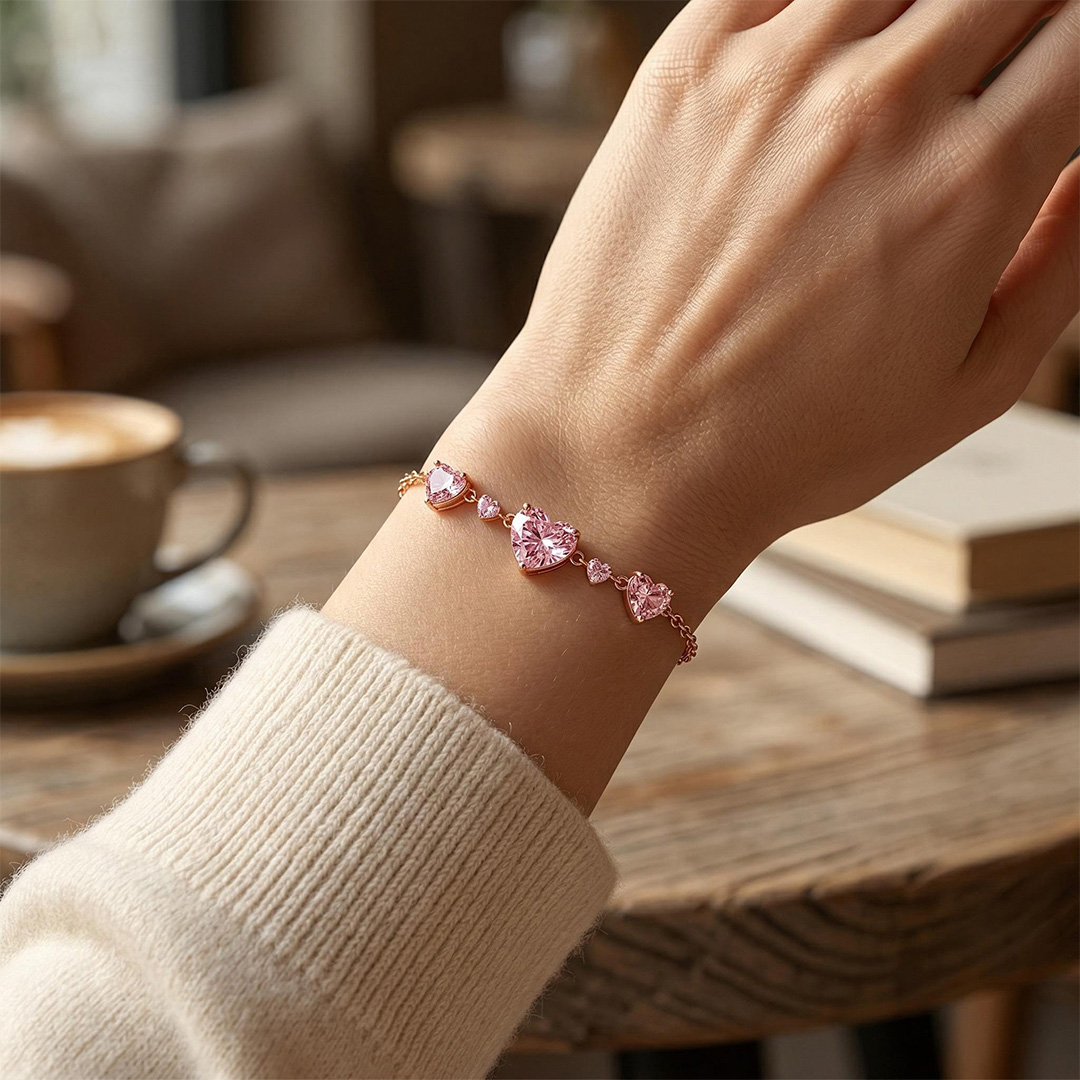 2.5 ct.tw. Heart Shaped Pink Heart Cut S925 Silver Bracelet