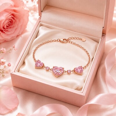 2.5 ct.tw. Heart Shaped Pink Heart Cut S925 Silver Bracelet
