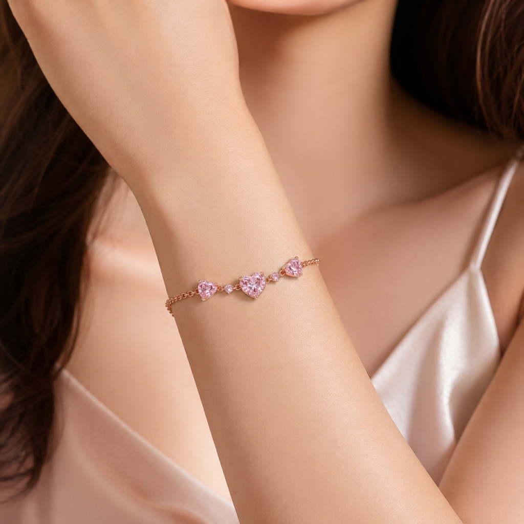 2.5 ct.tw. Heart Shaped Pink Heart Cut S925 Silver Bracelet