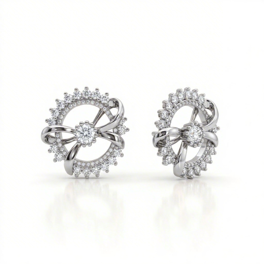 Bowtie with Round Design VVS Moissanite S925 Silver Earrings