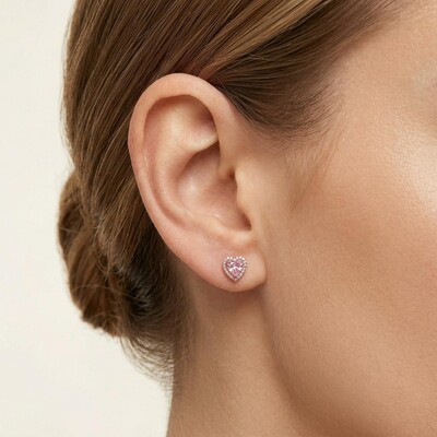 0.71ct. tw. Heart Shaped Halo Pink Heart Cut S925 Silver Earrings