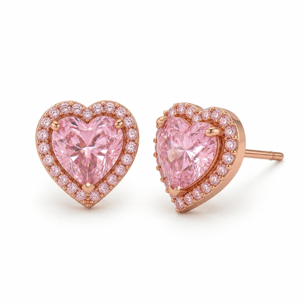0.71 ct.tw. Heart Shaped Halo Pink Heart Cut S925 Silver Earrings