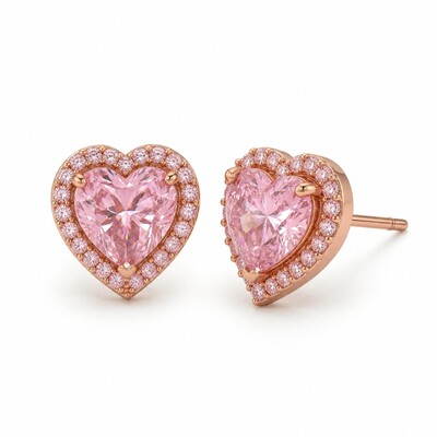 0.71 ct.tw. Heart Shaped Halo Pink Heart Cut S925 Silver Earrings