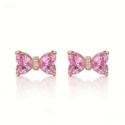 1.2ct TCW Bow-shaped Pink Heart Cut S925 Silver Earrings