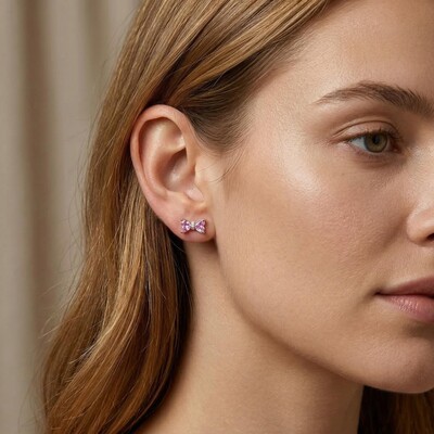 1.2ct. tw. Bow-shaped Pink Heart Cut S925 Silver Earrings