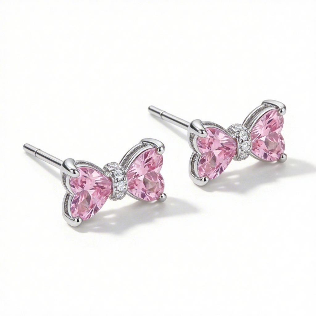 1.2ct TCW Bow-shaped Pink Heart Cut S925 Silver Earrings
