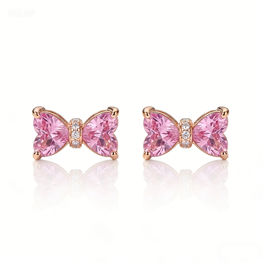 1.2 ct.tw. Bow-shaped Pink Heart Cut S925 Silver Earrings