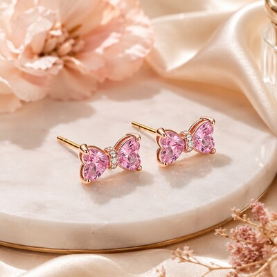 1.2 ct.tw. Bow-shaped Pink Heart Cut S925 Silver Earrings