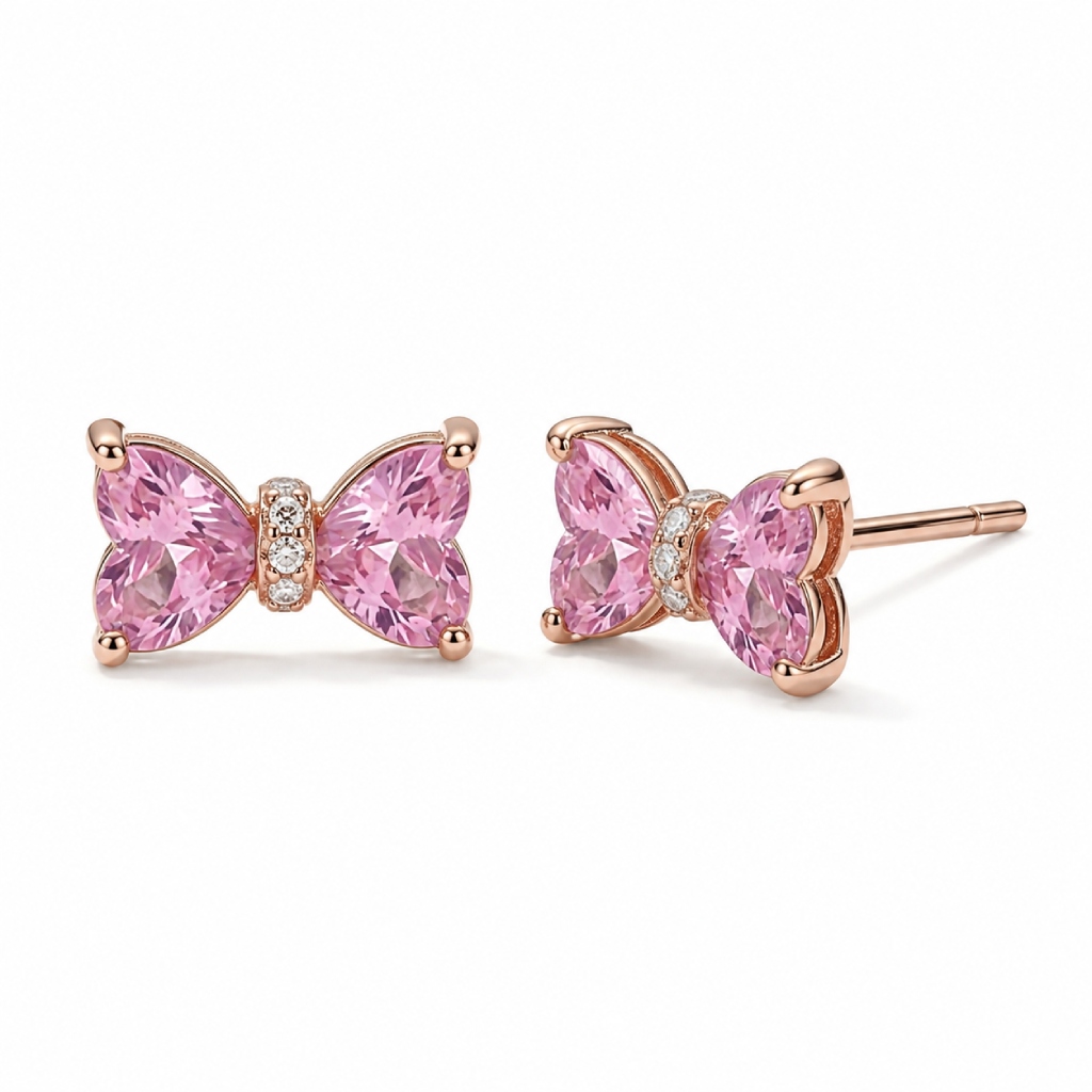 2.07 ct.tw. Bow-shaped Pink Heart Cut S925 Silver Earrings 2.07 ct.tw. Bow-shaped Pink Heart Cut S925 Silver Earrings