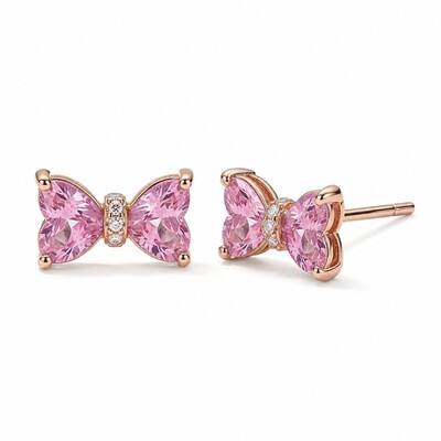 1.2 ct.tw. Bow-shaped Pink Heart Cut S925 Silver Earrings