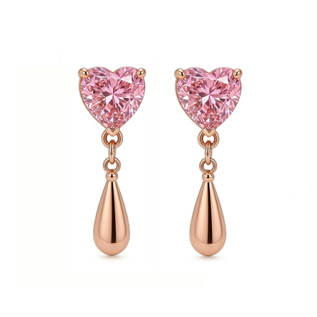 3.0 ct.tw Pink Heart Cut with Water Drop Shaped S925 Silver Earrings