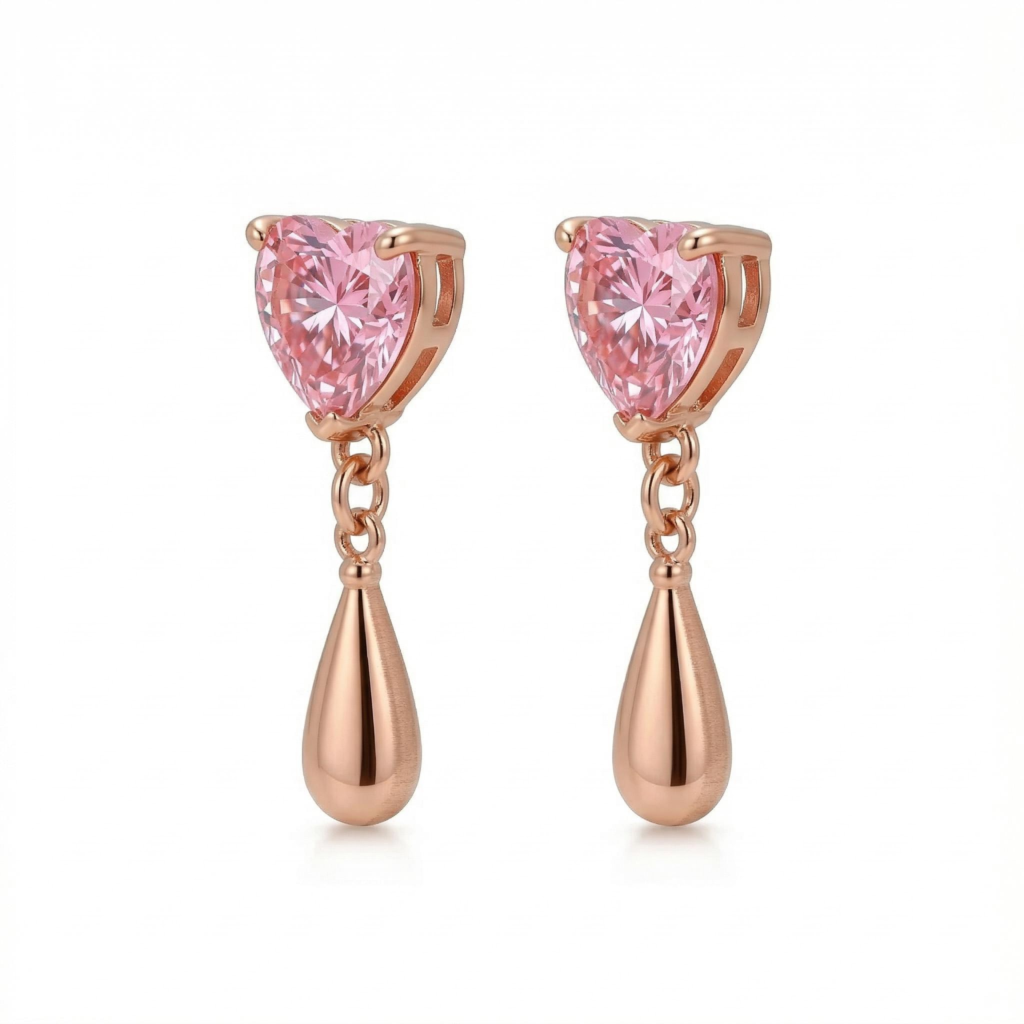 3.0 ct.tw Pink Heart Cut with Water Drop Shaped S925 Silver Earrings