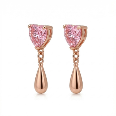 3.0 ct.tw Pink Heart Cut with Water Drop Shaped S925 Silver Earrings