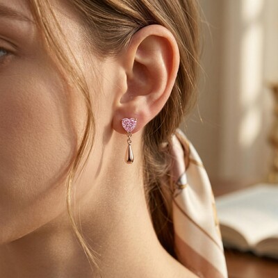 2.4ct.tw. Pink Heart Cut with Water Drop Shaped S925 Silver Earrings