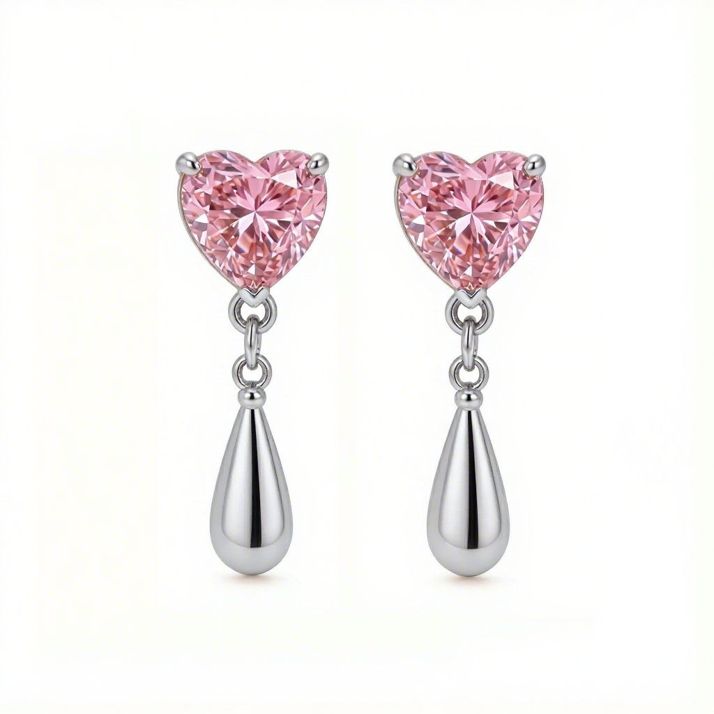 3.0 ct.tw Pink Heart Cut with Water Drop Shaped S925 Silver Earrings