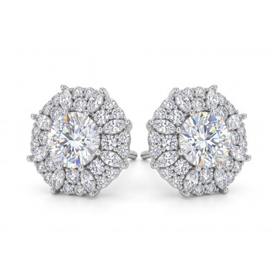2.0 ct.tw Dense Cluster Round& Marquise Cut S925 Silver Stud Earrings