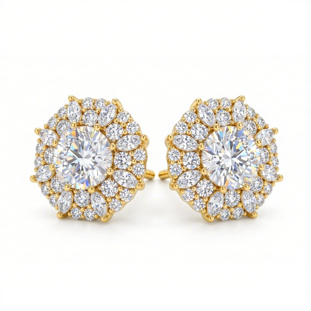 2.0 ct.tw Dense Cluster Round& Marquise Cut S925 Silver Stud Earrings