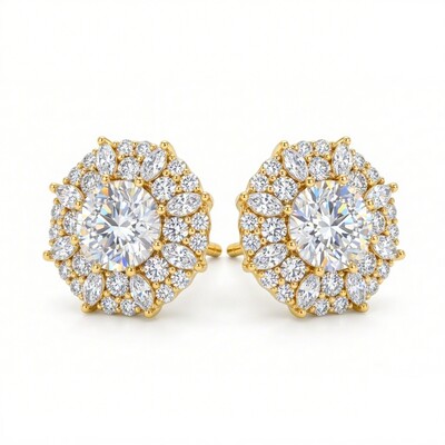 2.0 ct.tw Dense Cluster Round& Marquise Cut S925 Silver Stud Earrings