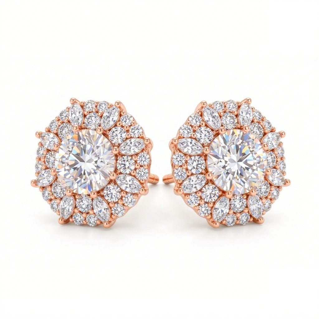 2.0 ct.tw Dense Cluster Round& Marquise Cut S925 Silver Stud Earrings