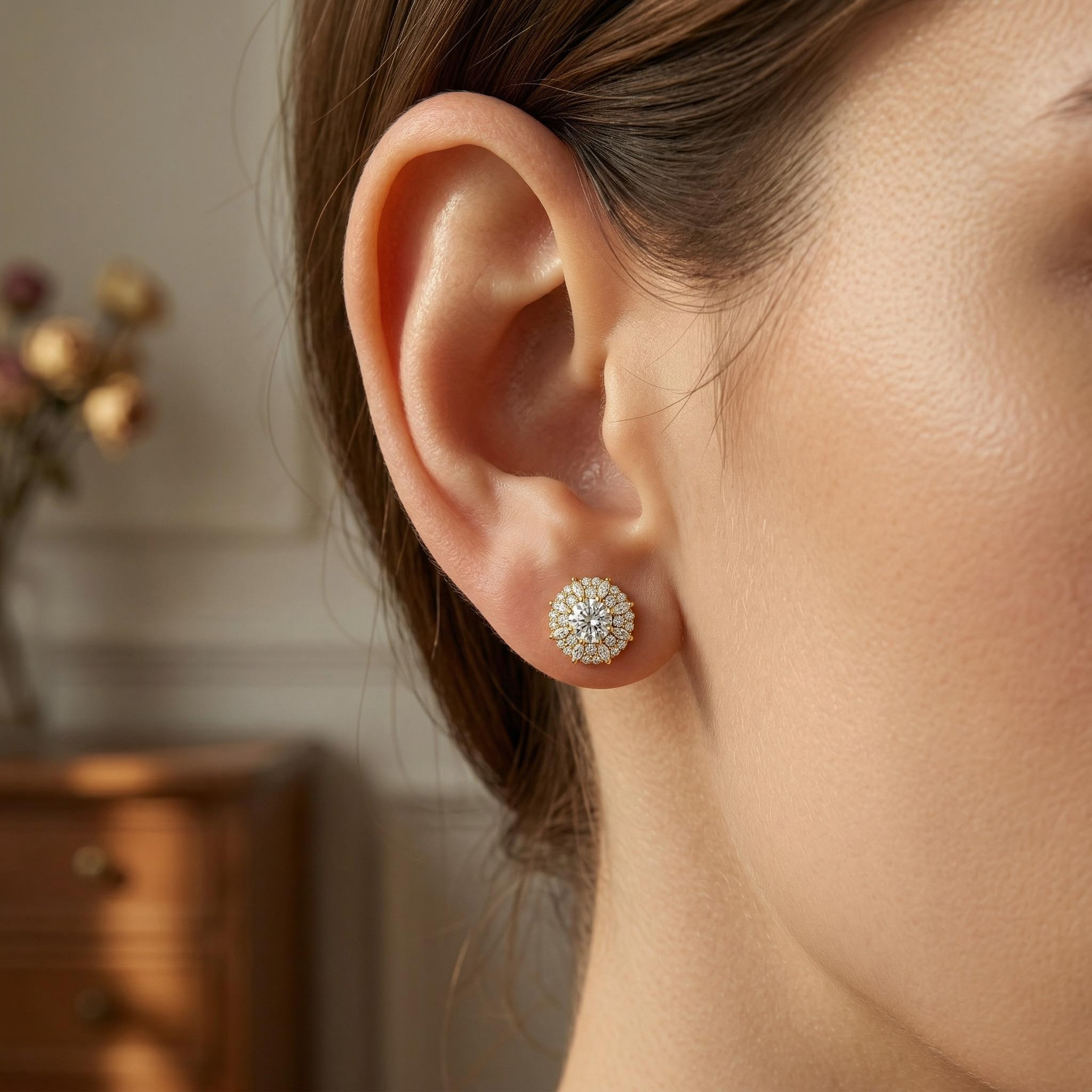 2.0 ct.tw Dense Cluster Round& Marquise Cut S925 Silver Stud Earrings