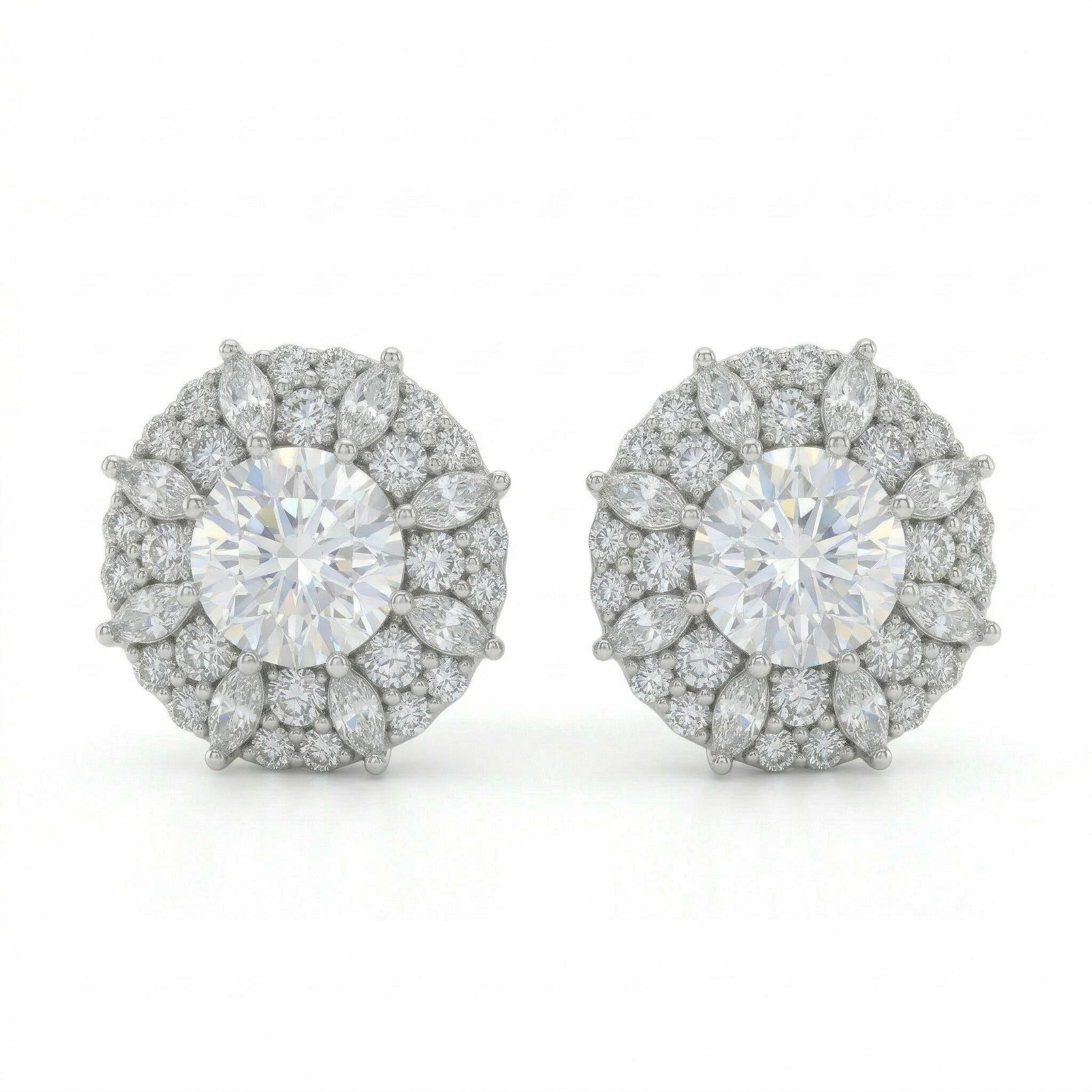 2.0 ct.tw. Dense Cluster Round& Marquise Cut S925 Silver Stud Earrings