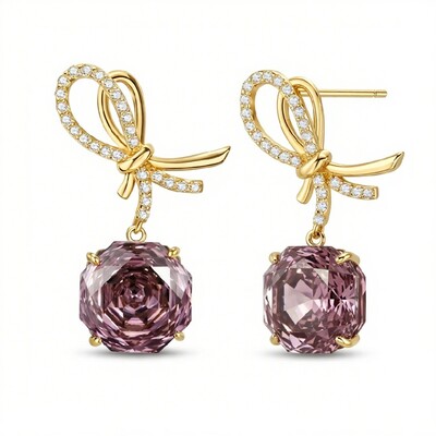 Bow-shaped Purple Red Rose Cut S925 Silver Drop Earrings