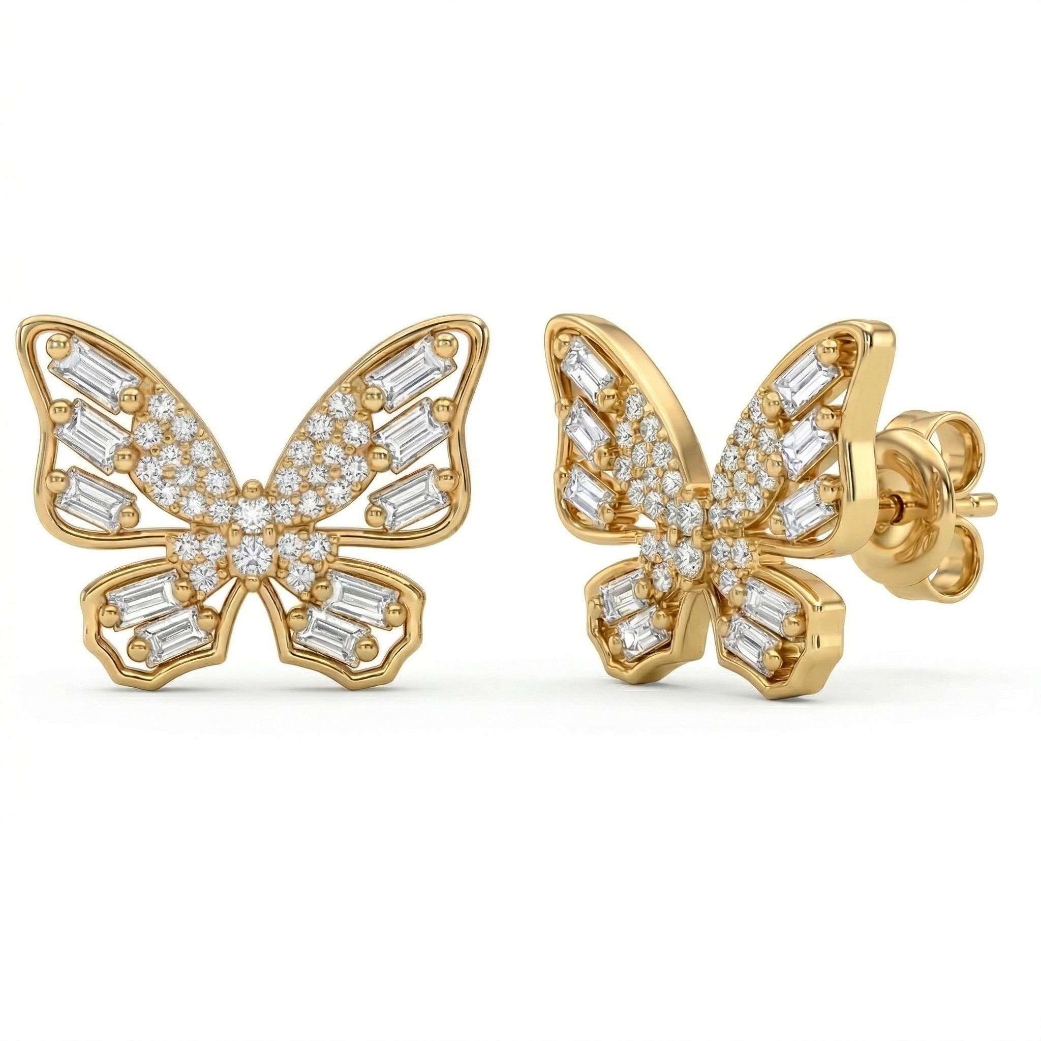 1.8 ct.tw Butterfly Baguette + Round Cut VVS Moissanite S925 Silver Earrings