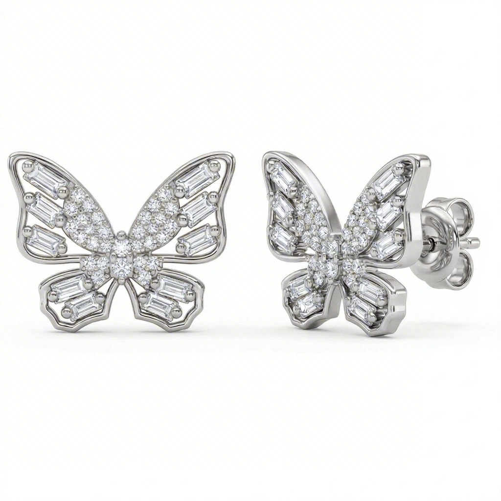 1.8 ct.tw Butterfly Baguette + Round Cut VVS Moissanite S925 Silver Earrings