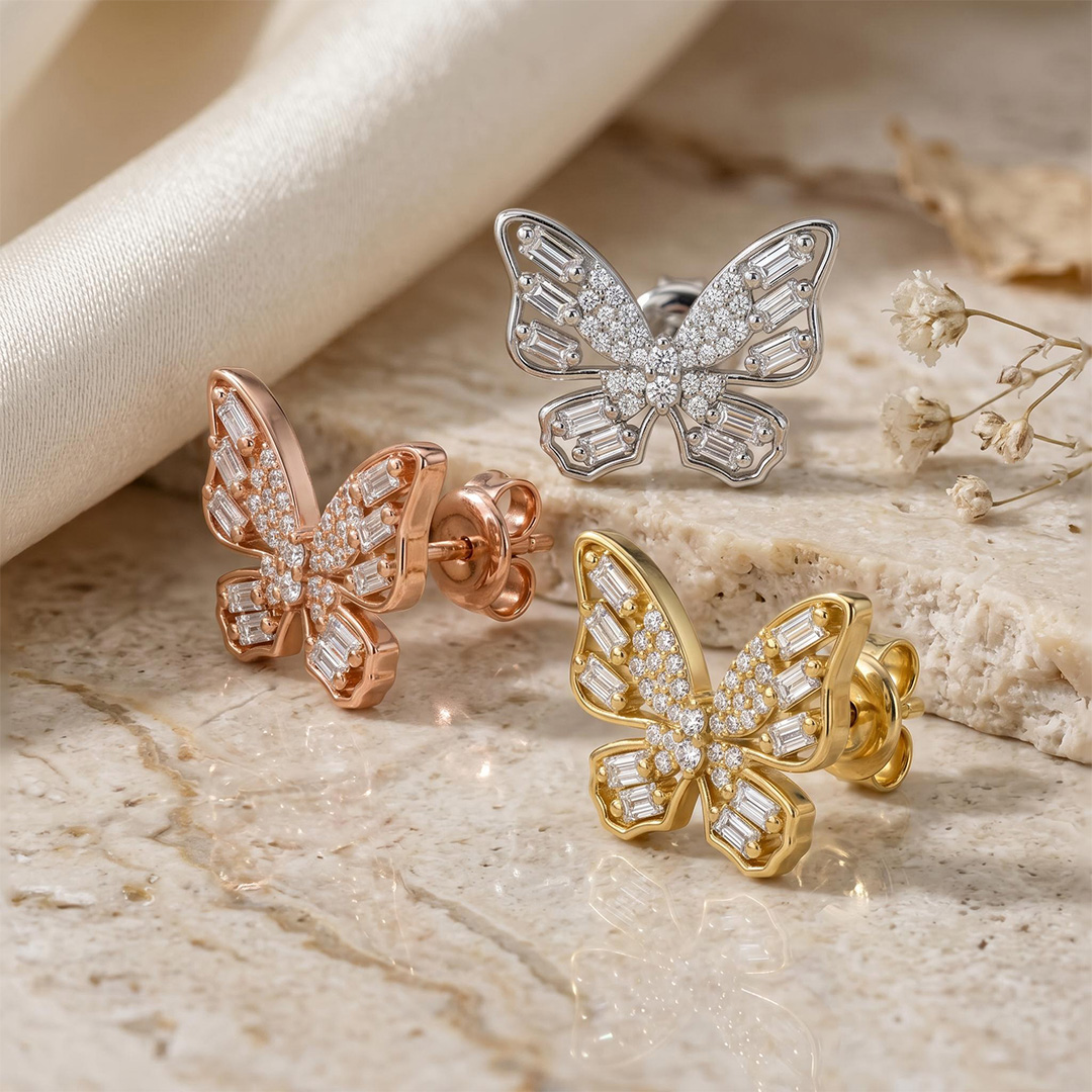 0.41 ct.tw. Butterfly Baguette + Round Cut VVS Moissanite S925 Silver Earrings