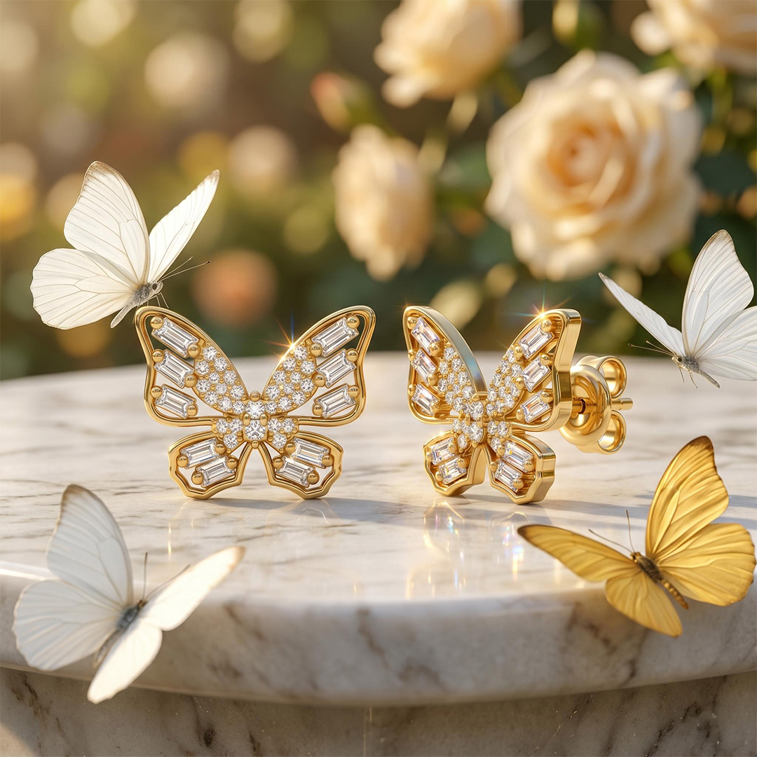 0.41 ct.tw. Butterfly Baguette + Round Cut VVS Moissanite S925 Silver Earrings