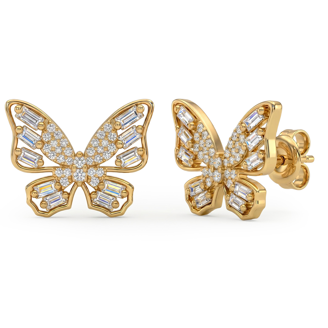 0.41 ct.tw. Butterfly Baguette + Round Cut VVS Moissanite S925 Silver Earrings