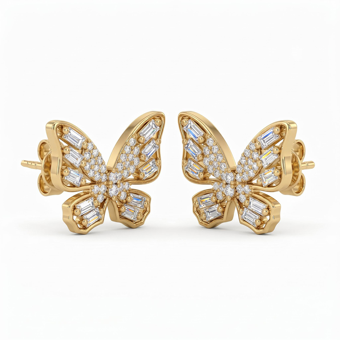 0.41 ct.tw. Butterfly Baguette + Round Cut VVS Moissanite S925 Silver Earrings