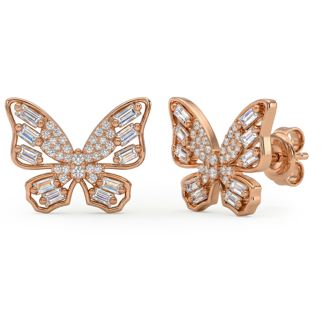 0.41 ct.tw. Butterfly Baguette + Round Cut VVS Moissanite S925 Silver Earrings