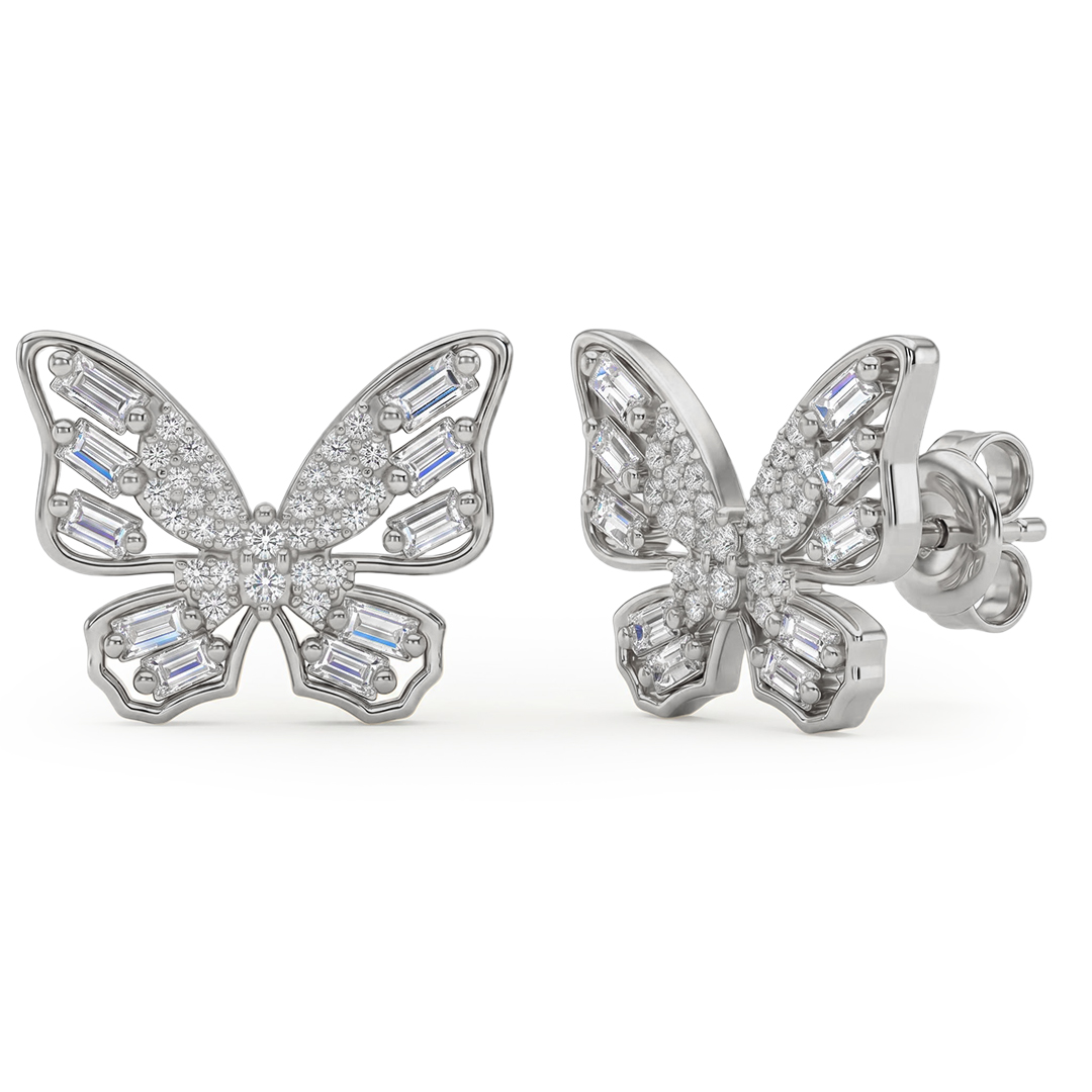 0.41 ct.tw. Butterfly Baguette + Round Cut VVS Moissanite S925 Silver Earrings