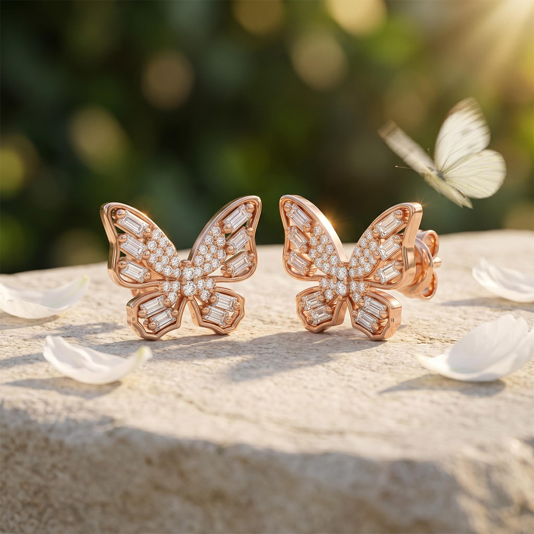 0.41 ct.tw. Butterfly Baguette + Round Cut VVS Moissanite S925 Silver Earrings